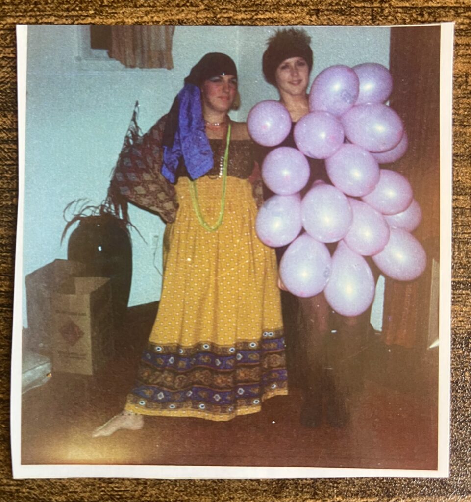 Mom as a bunch of grapes for Halloween